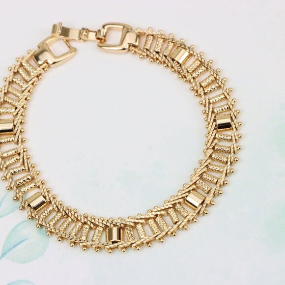 "Elegant Rose Gold Plated Textured Chain Bracelet, XPBL0867 - Picture 3 of 13